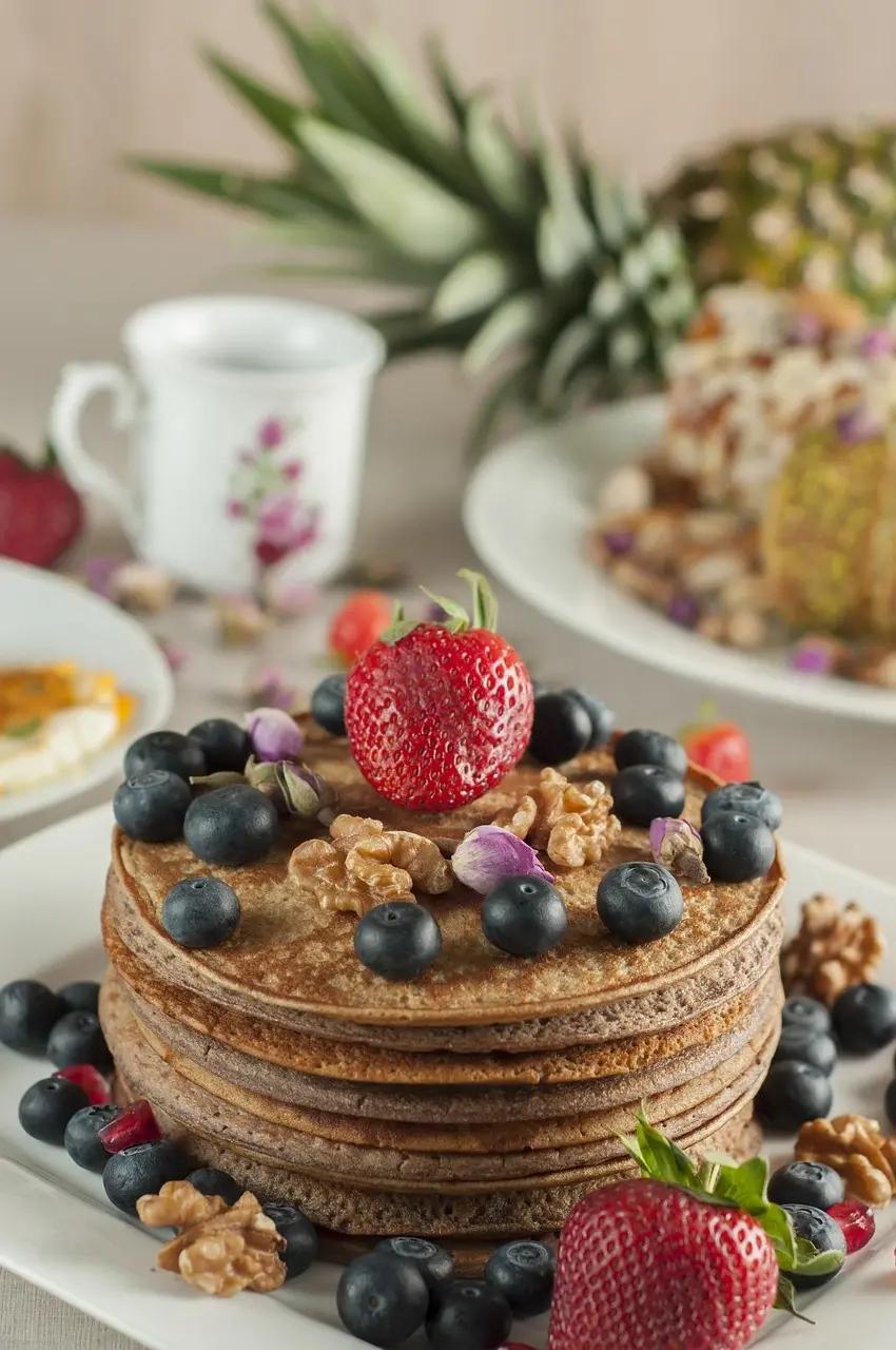 Healthy pancake topped with fresh berries for a nutritious breakfast